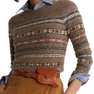 NWOT Polo Ralph Lauren Wool Cashmere Fair Isle Aztec Crewneck Sweater Size M